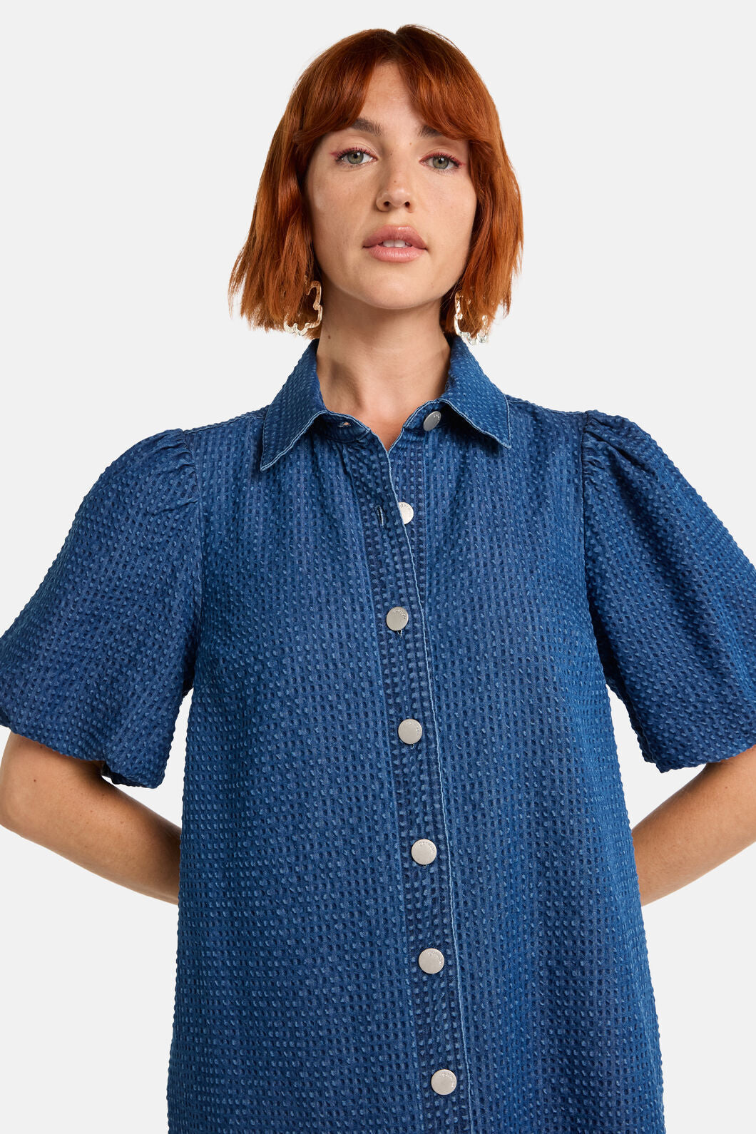 Gorman - Seersucker Denim Dress - mid-blue