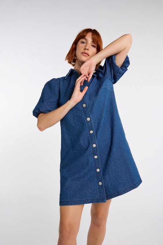 Gorman - Seersucker Denim Dress - mid-blue