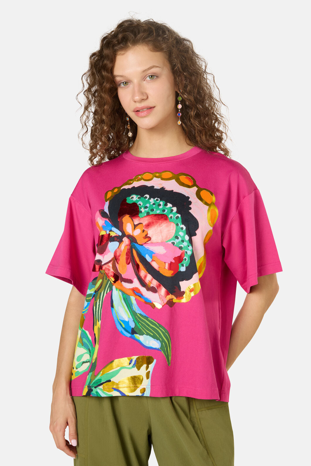 Gorman - Floral Symphony Placement Oversized Tee - fuschia