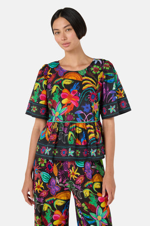Gorman - Papaya Palm Ruffle Top - print