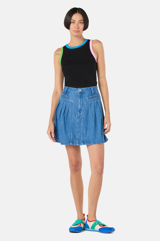 Gorman - Plait Denim Mini Skirt - mid-blue