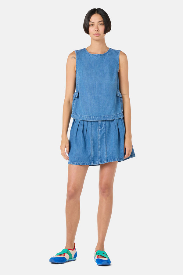 Gorman - Plait Denim Mini Skirt - mid-blue