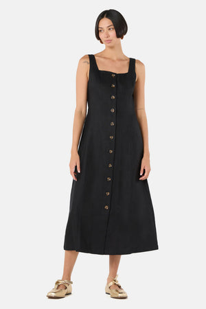 Gorman - The Column Linen Plain Dress - black