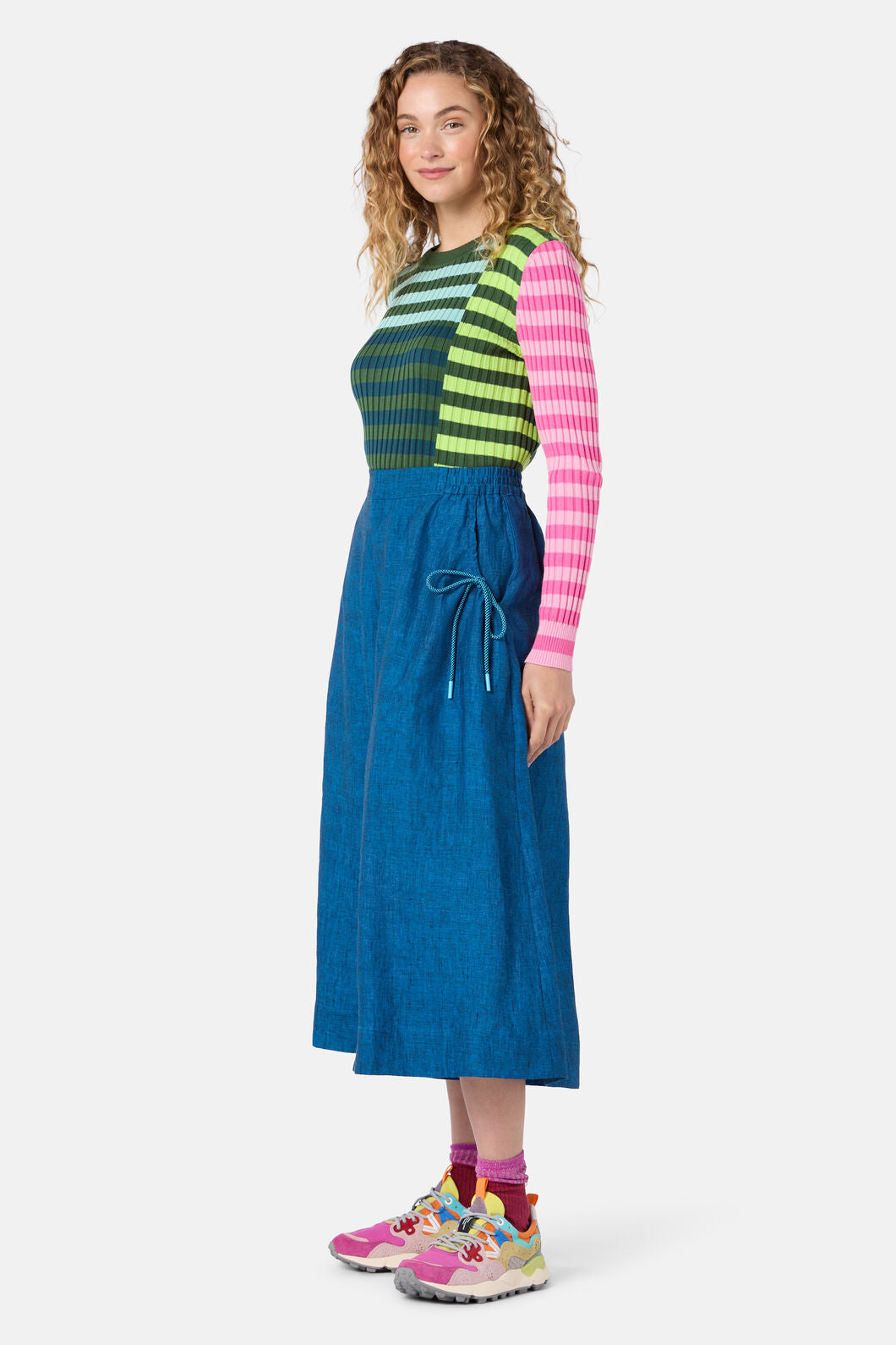 Gorman - Side Knot Shot Linen Skort - navy