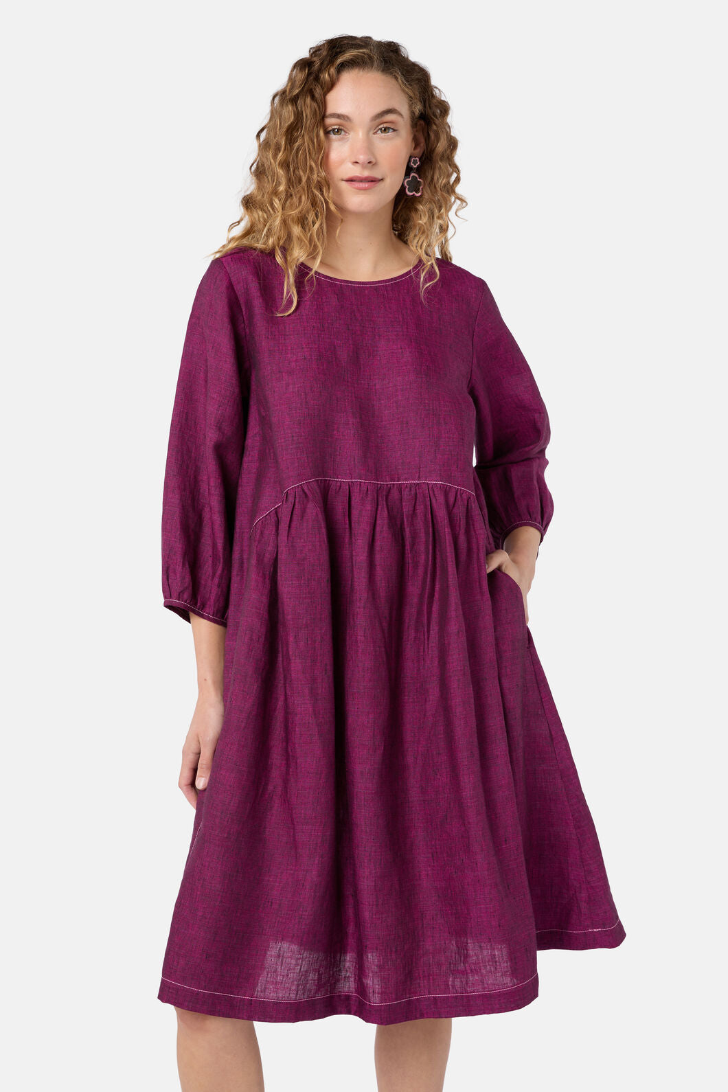 Gorman - Top Stitch Shot Linen Dress - pink