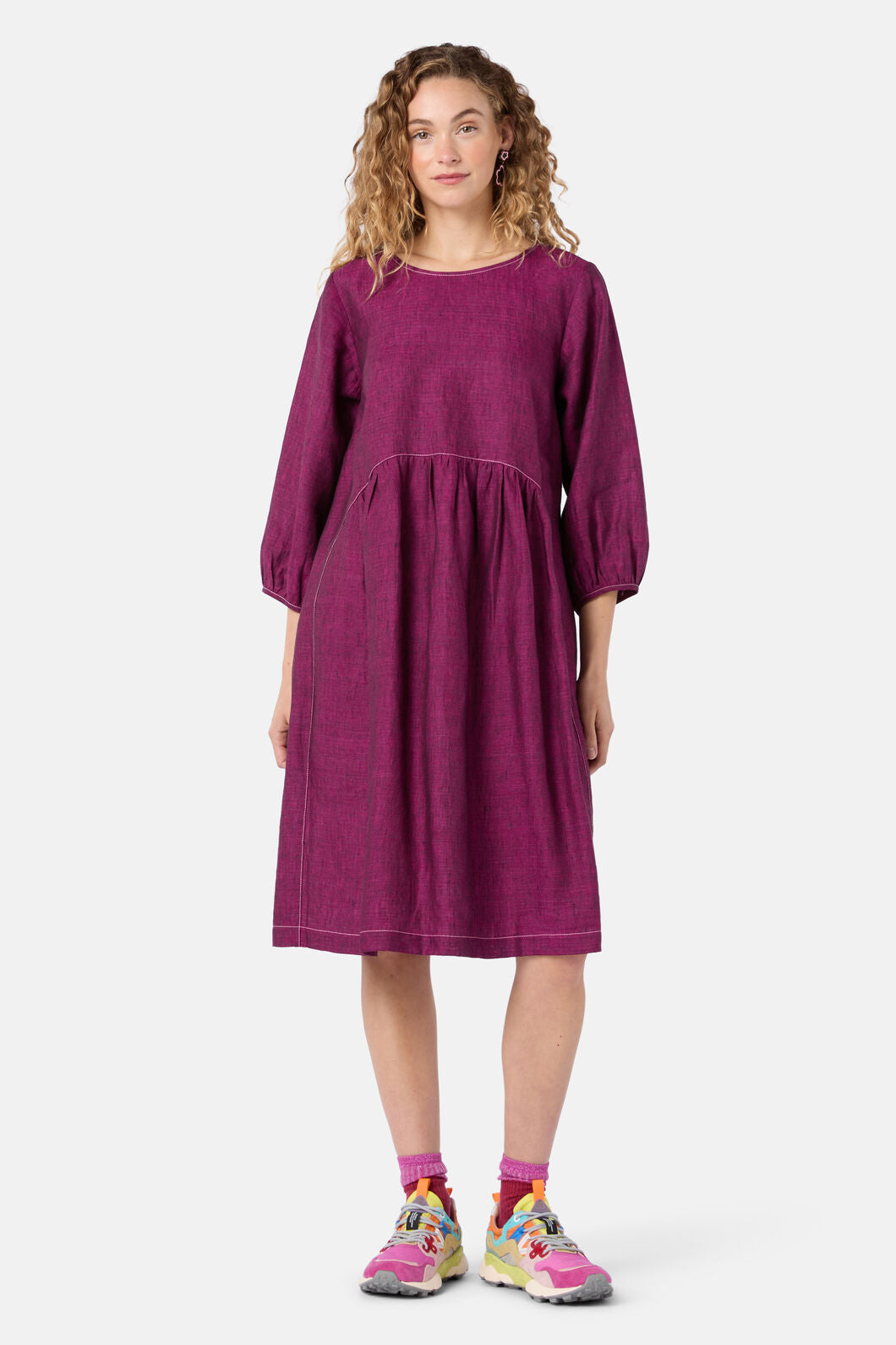 Gorman - Top Stitch Shot Linen Dress - pink