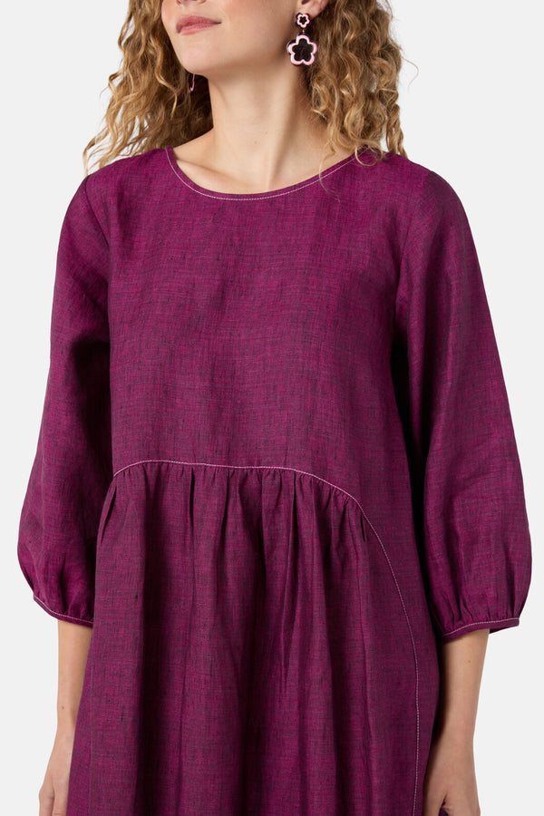 Gorman - Top Stitch Shot Linen Dress - pink