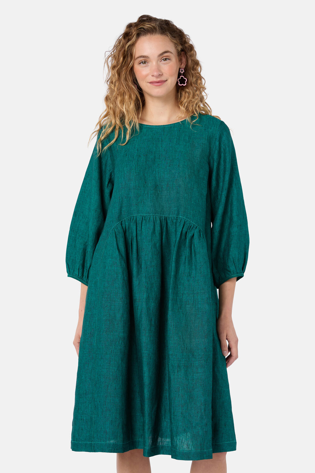 Gorman - Top Stitch Shot Linen Dress - green