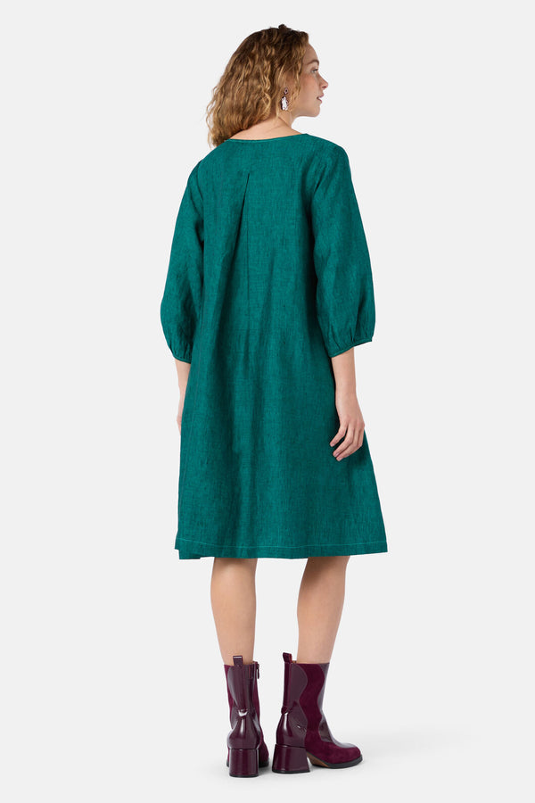 Gorman - Top Stitch Shot Linen Dress - green
