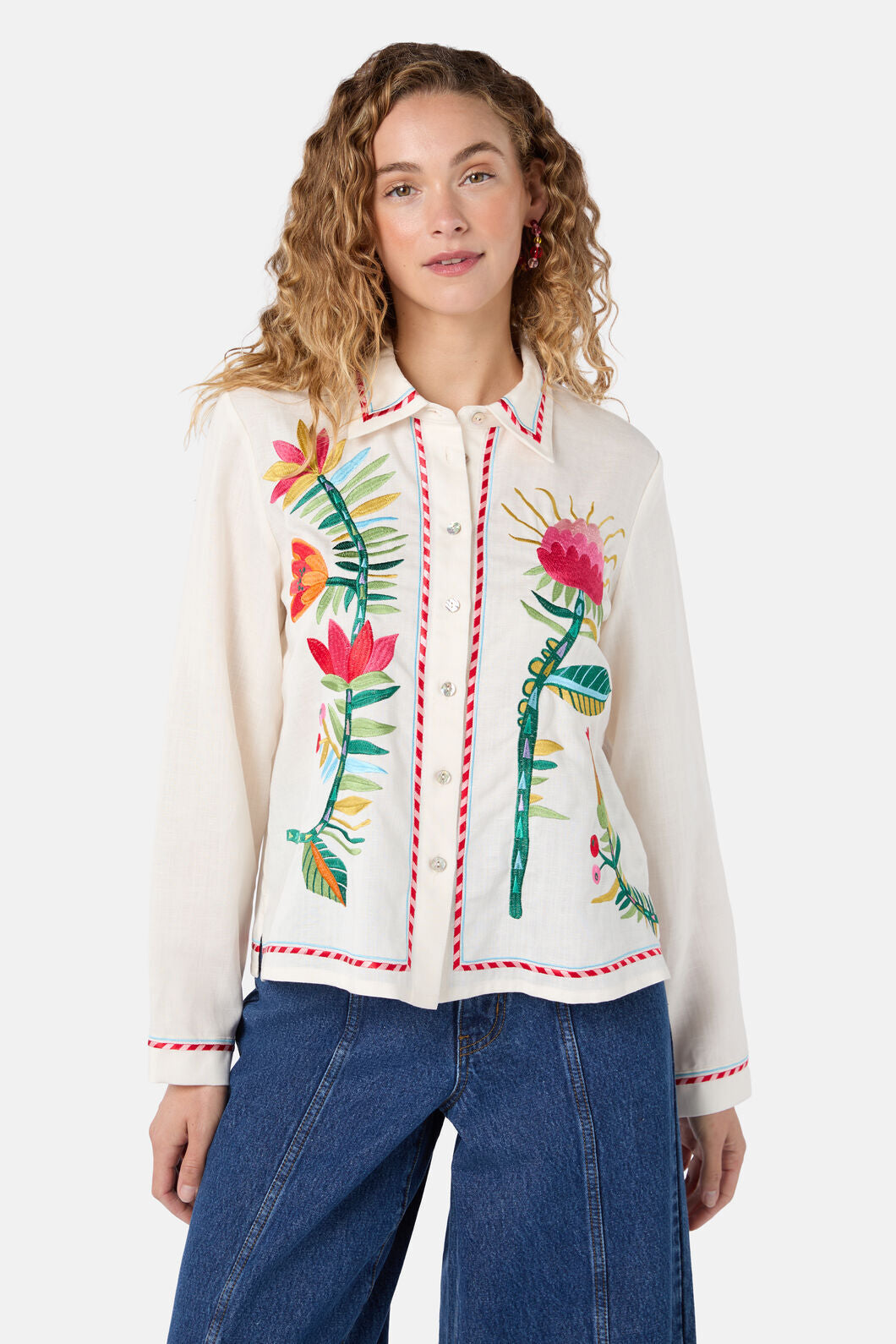 Gorman - Pretty Protea Embroidered Shirt - cream