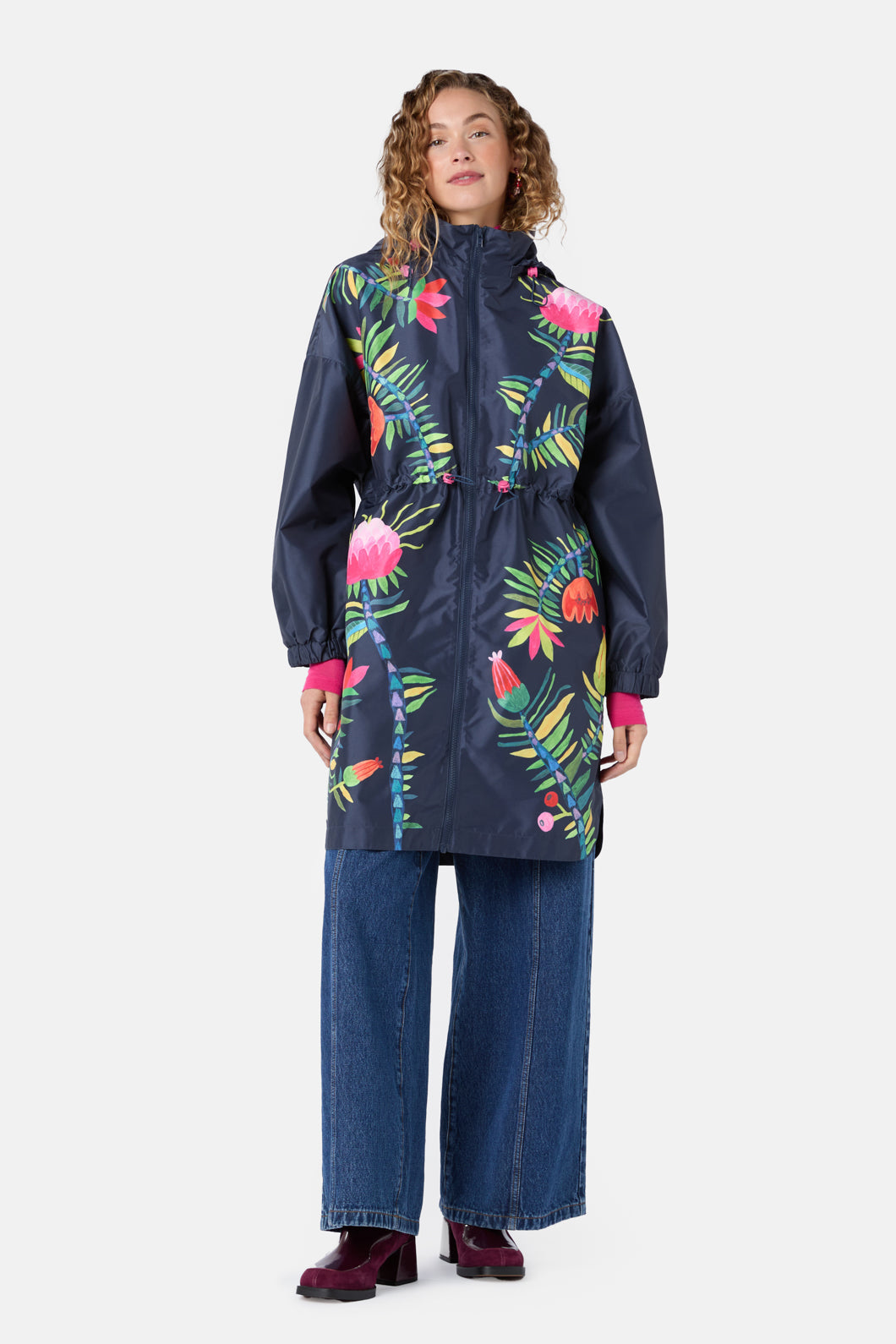 Gorman - Pretty Protea Long Raincoat - navy