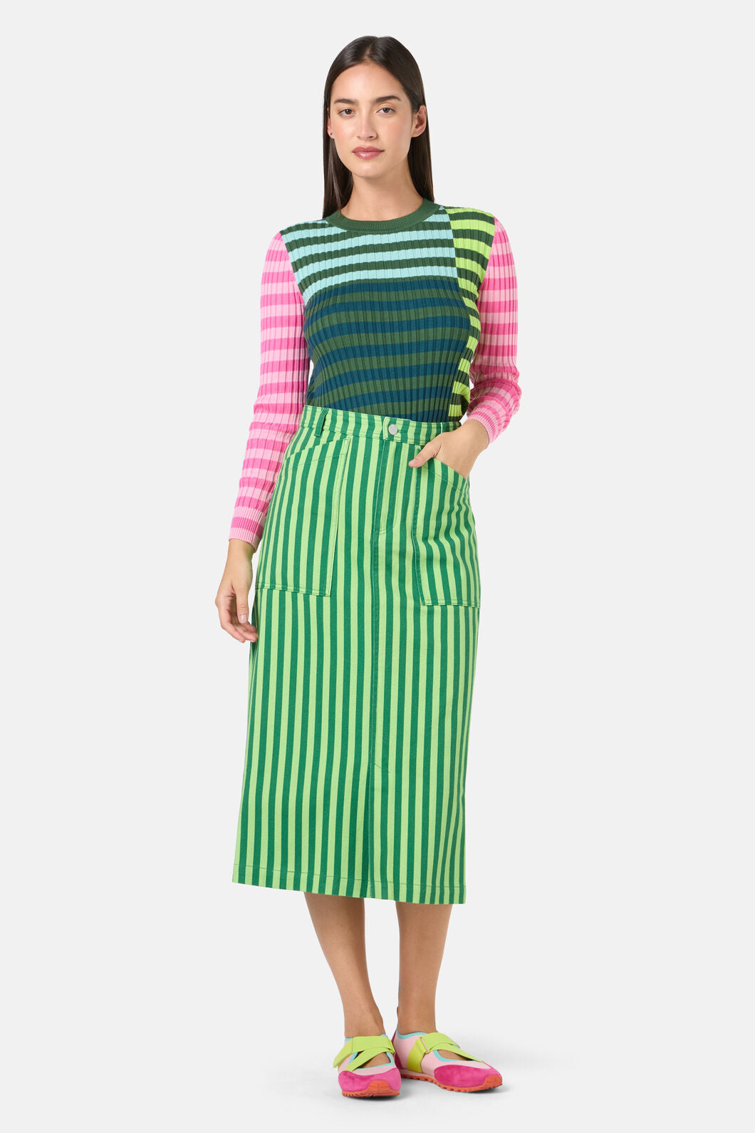 Gorman - Linea Stripe Denim Skirt - stripe