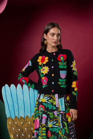 Gorman - Whimsical Blooms Cardigan - black