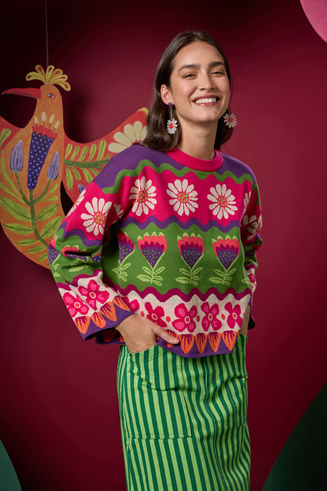 Gorman - Blooming Stripe Cotton Jumper - multi