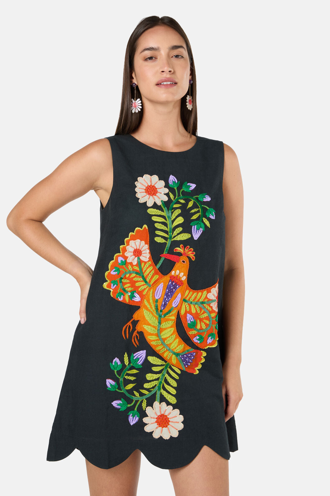 Gorman - Blooming Bird Embroidered Shift Dress - black