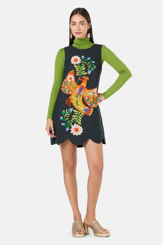 Gorman - Blooming Bird Embroidered Shift Dress - black