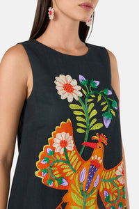 Gorman - Blooming Bird Embroidered Shift Dress - black