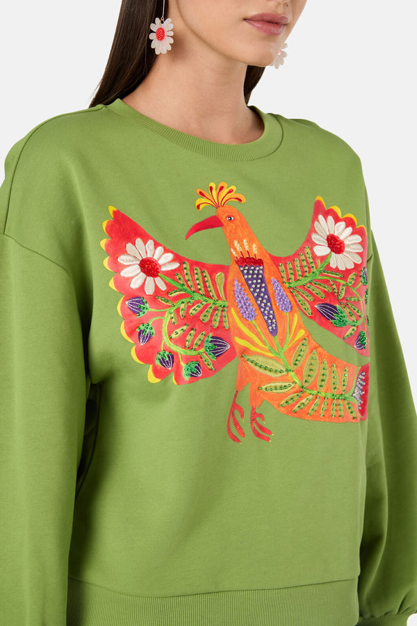 Gorman - Blooming Bird Embroidered Sweater - green