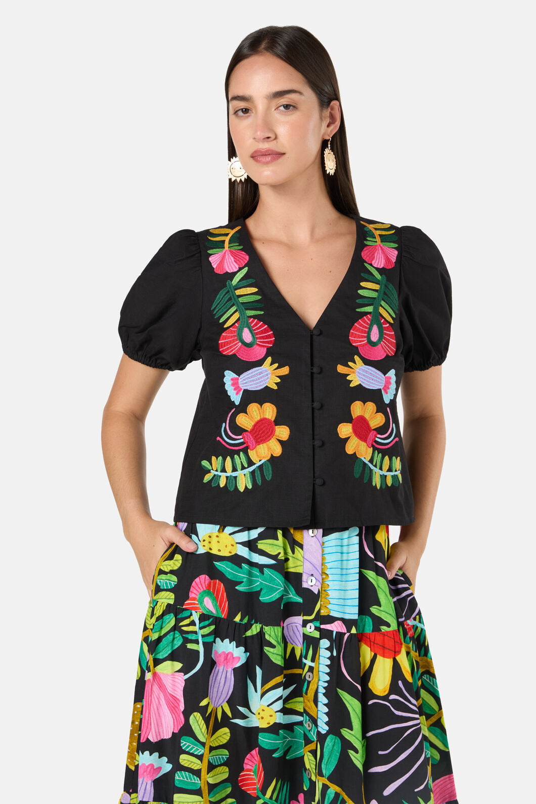 Gorman - Whimsical Embroidered Top - black