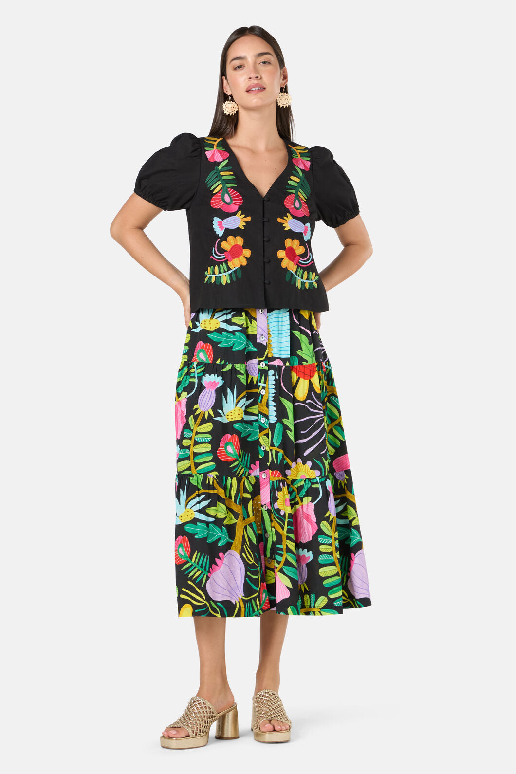 Gorman - Whimsical Embroidered Top - black