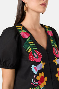 Gorman - Whimsical Embroidered Top - black