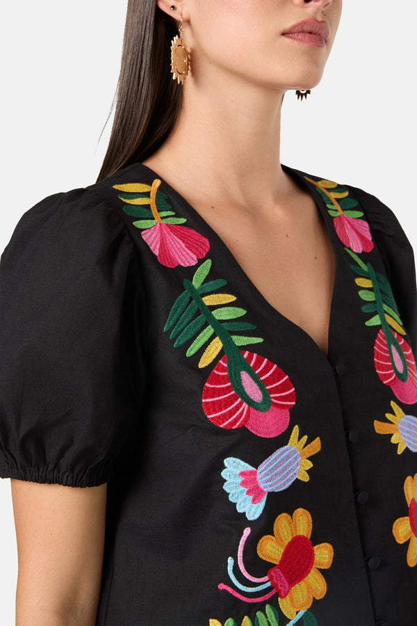 Gorman - Whimsical Embroidered Top - black