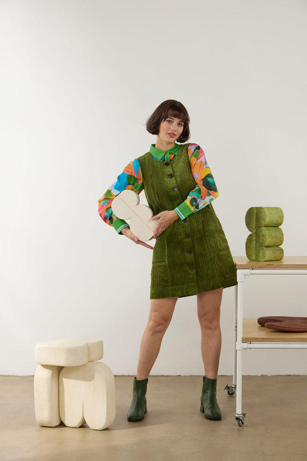 Gorman - Pesto Cord Pinafore - green
