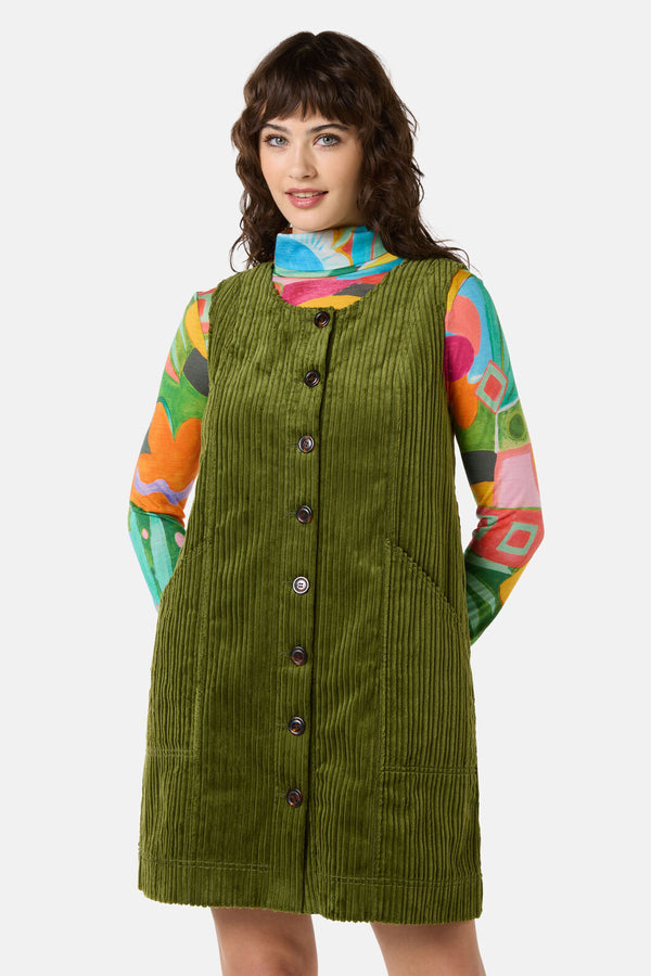 Gorman - Pesto Cord Pinafore - green