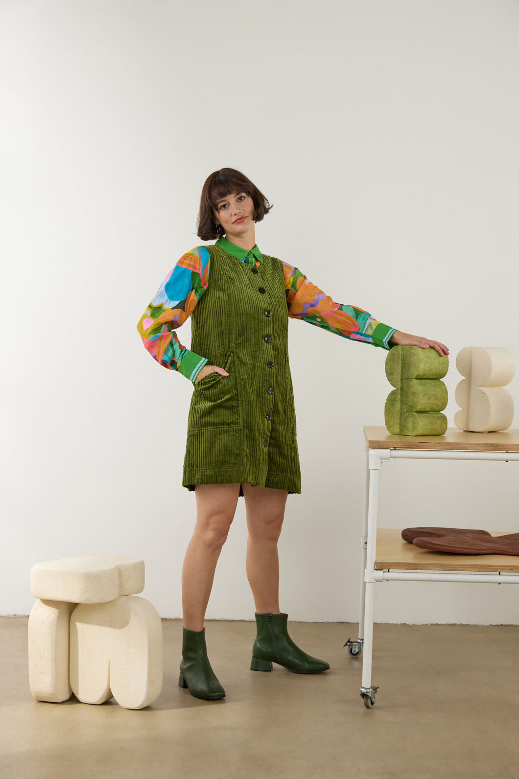 Gorman - Pesto Cord Pinafore - green