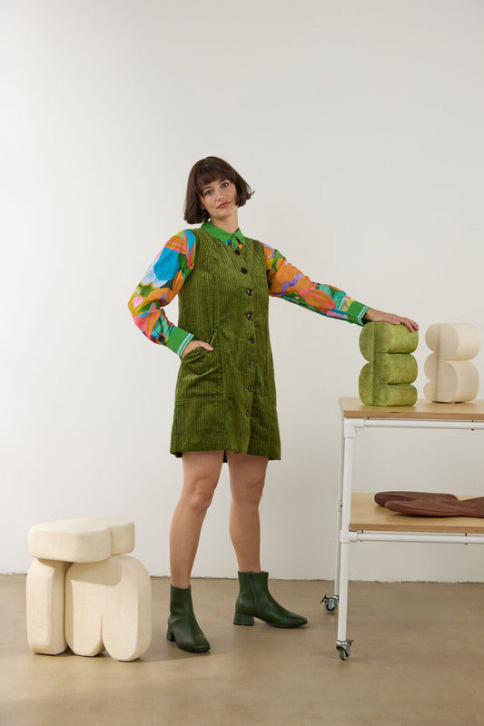 Gorman - Pesto Cord Pinafore - green