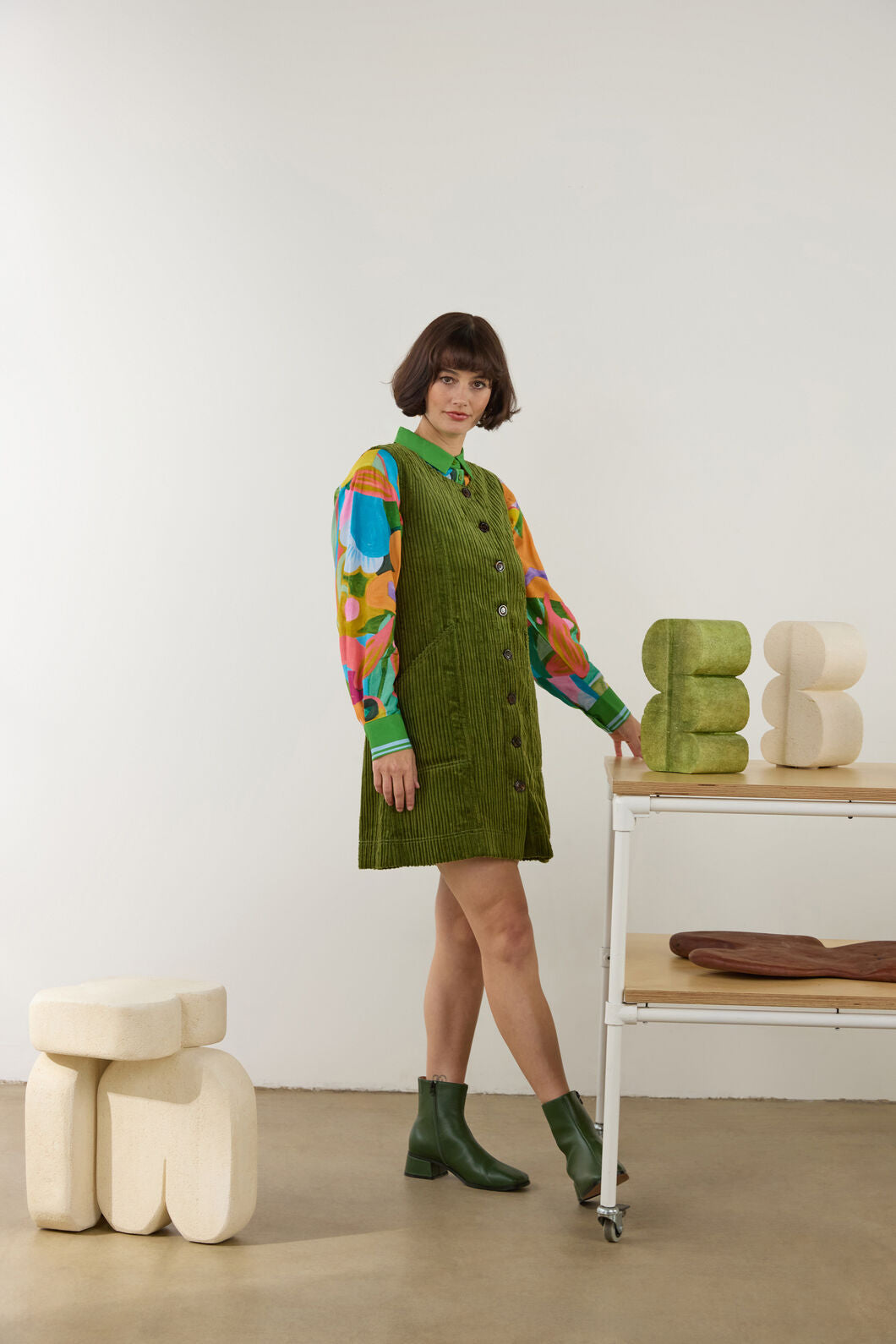 Gorman - Pesto Cord Pinafore - green