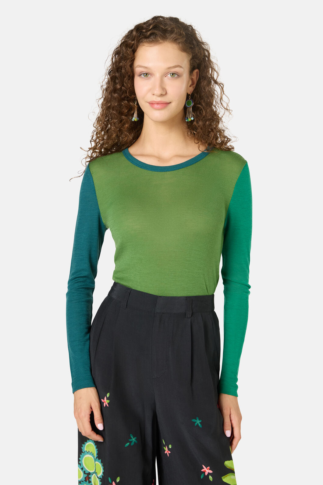 Gorman - Colour Block Merino Crew Neck - green