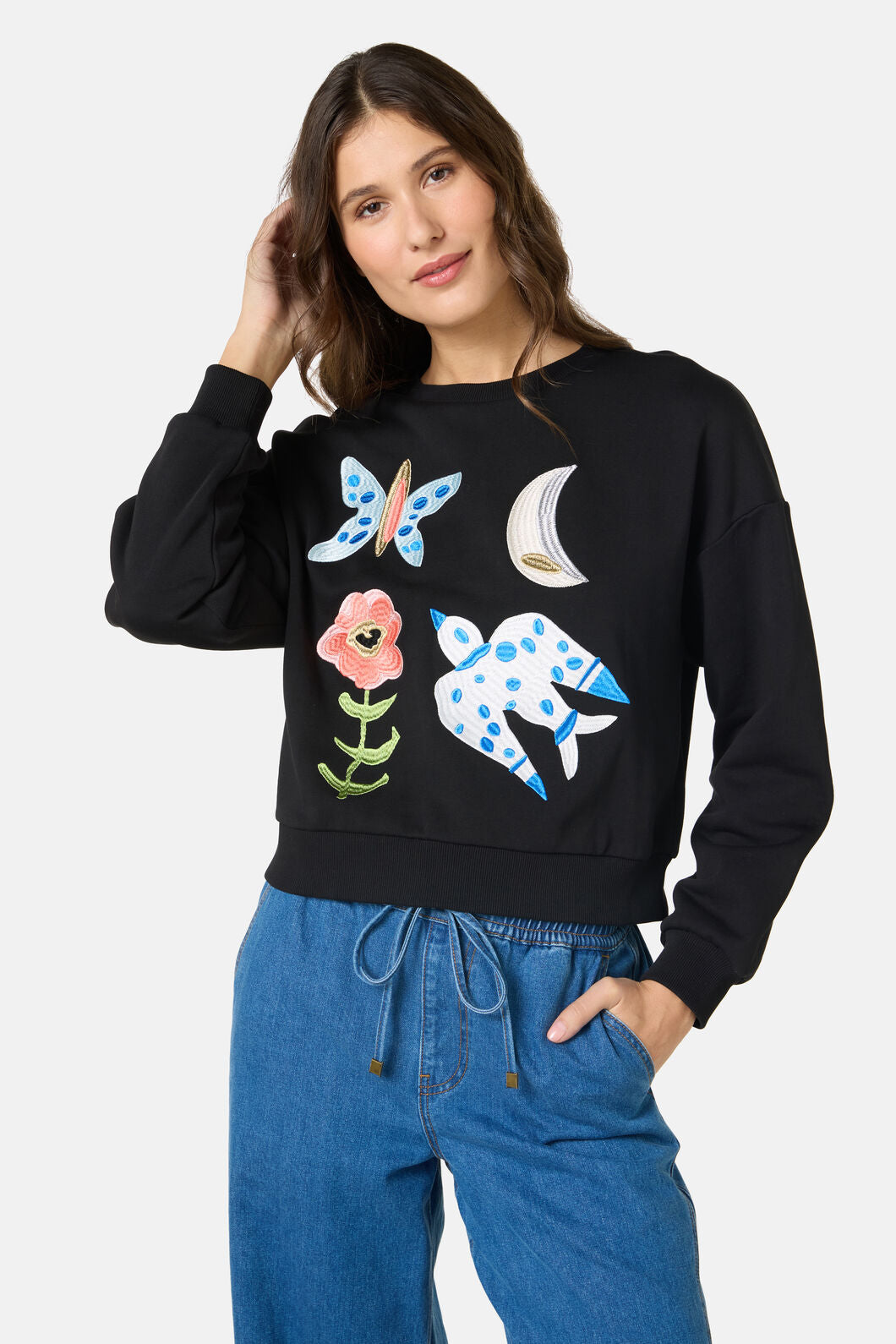 Gorman - The Garden Embroidered Sweater - black