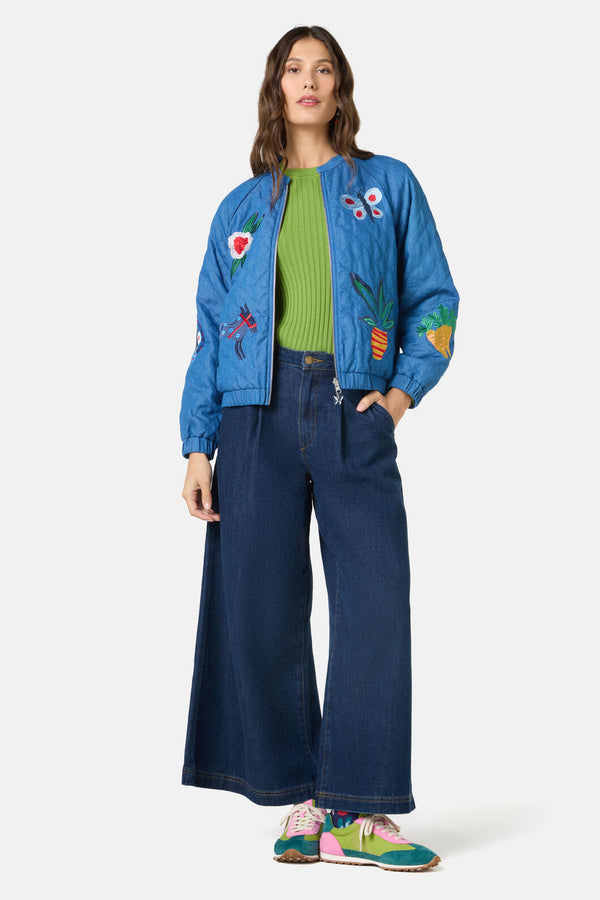 Gorman - Garden Bed Denim Bomber Jacket - blue
