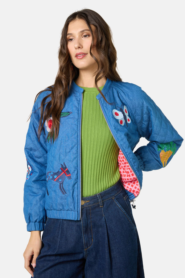 Gorman - Garden Bed Denim Bomber Jacket - blue