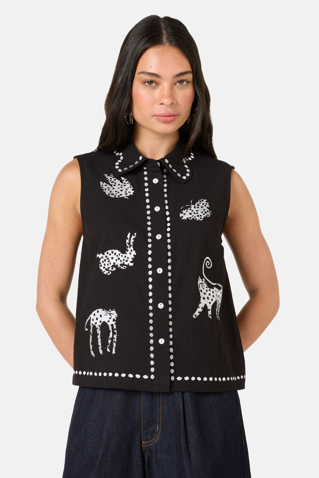 Gorman - Right Meow Embroidered Shirt - black