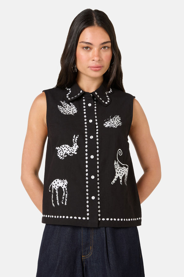 Gorman - Right Meow Embroidered Shirt - black