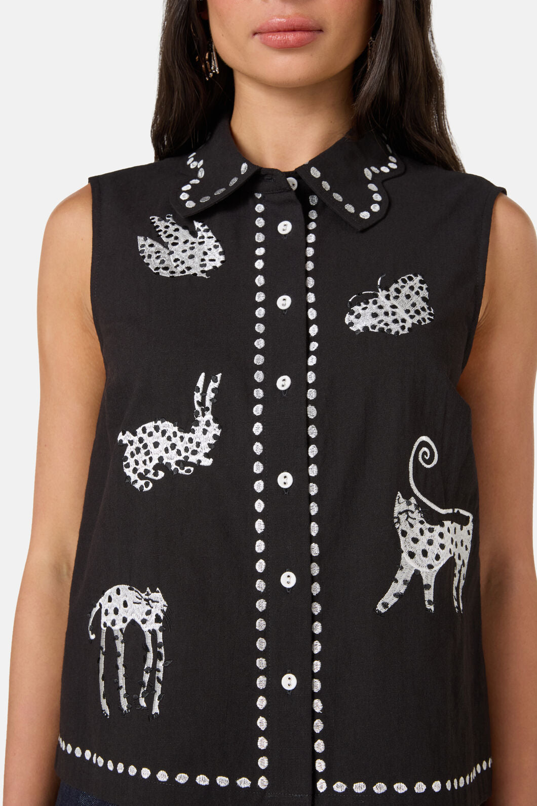 Gorman - Right Meow Embroidered Shirt - black