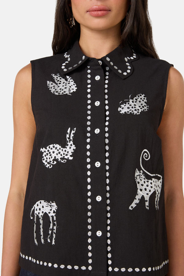 Gorman - Right Meow Embroidered Shirt - black