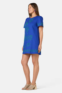 Gorman - Paper Poetry Embroidered Shift - blue