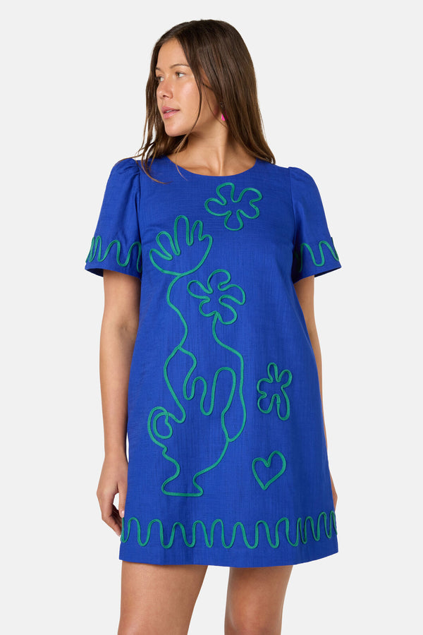 Gorman - Paper Poetry Embroidered Shift - blue