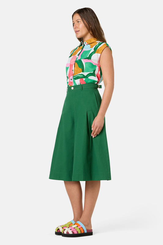 Gorman - Foliage Cotton Pleat Skort - green
