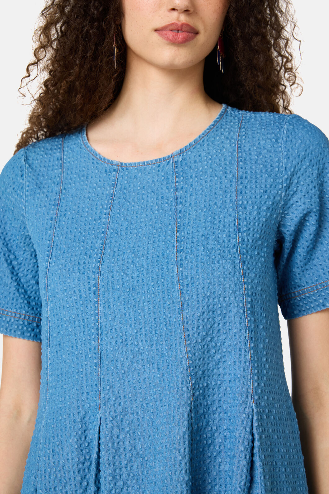 Gorman - Daphne Seersucker Denim Dress - mid-blue
