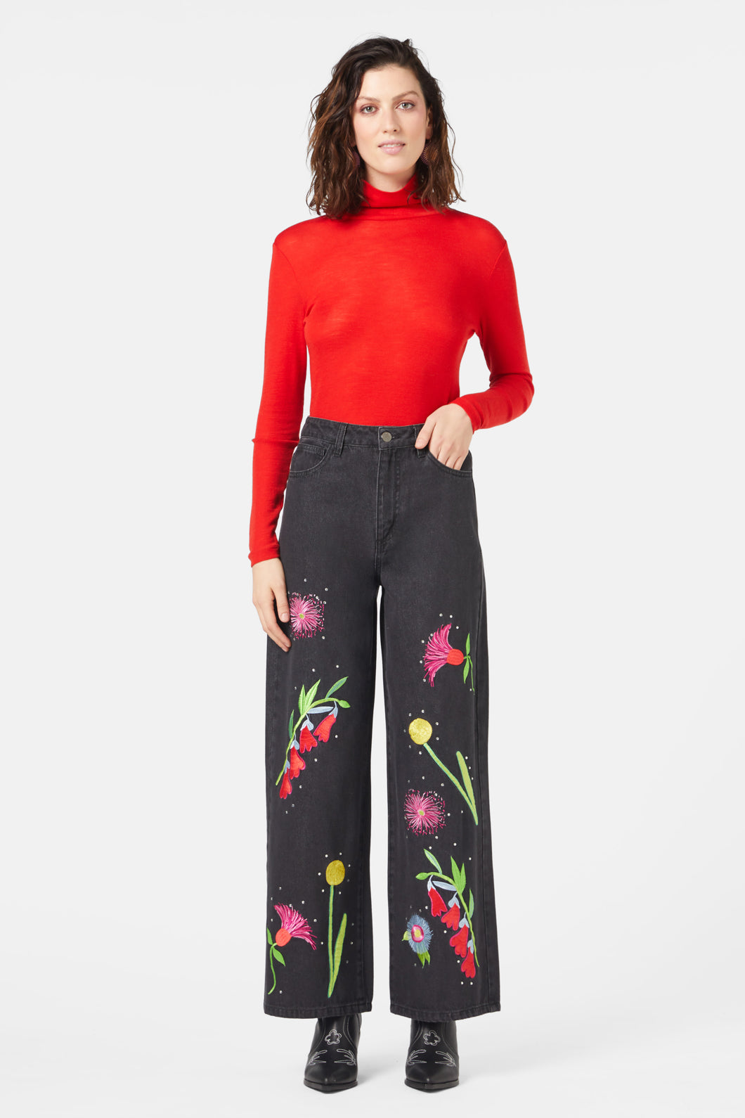 Winter Waratah Embroidered Jeans