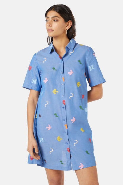 Gorman - Birds And Flowers Embroidered Dress - blue