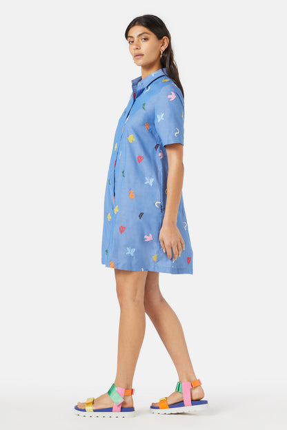 Gorman - Birds And Flowers Embroidered Dress - blue