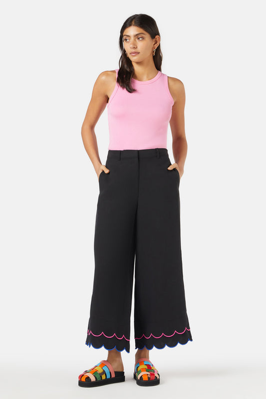 Gorman - Neon Scallop Embroidered Pant - black