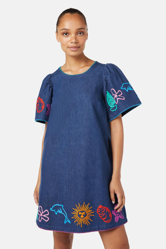 Gorman - Taking Time Embroidered Denim Dress - denim