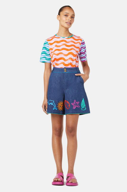 Gorman - Taking Time Embroidered Denim Short - denim