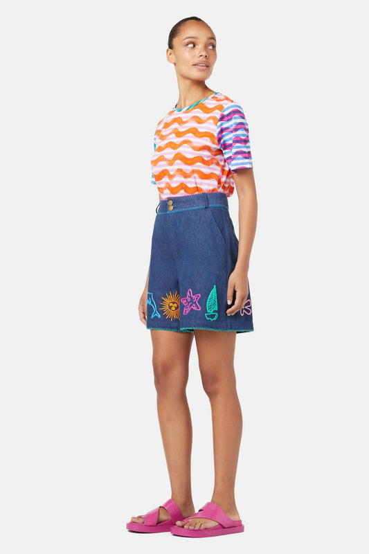 Gorman - Taking Time Embroidered Denim Short - denim